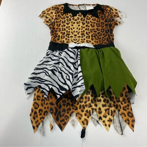 Cavewoman Girls Large 10/12 Costume DRESS ONLY Green Cheetah